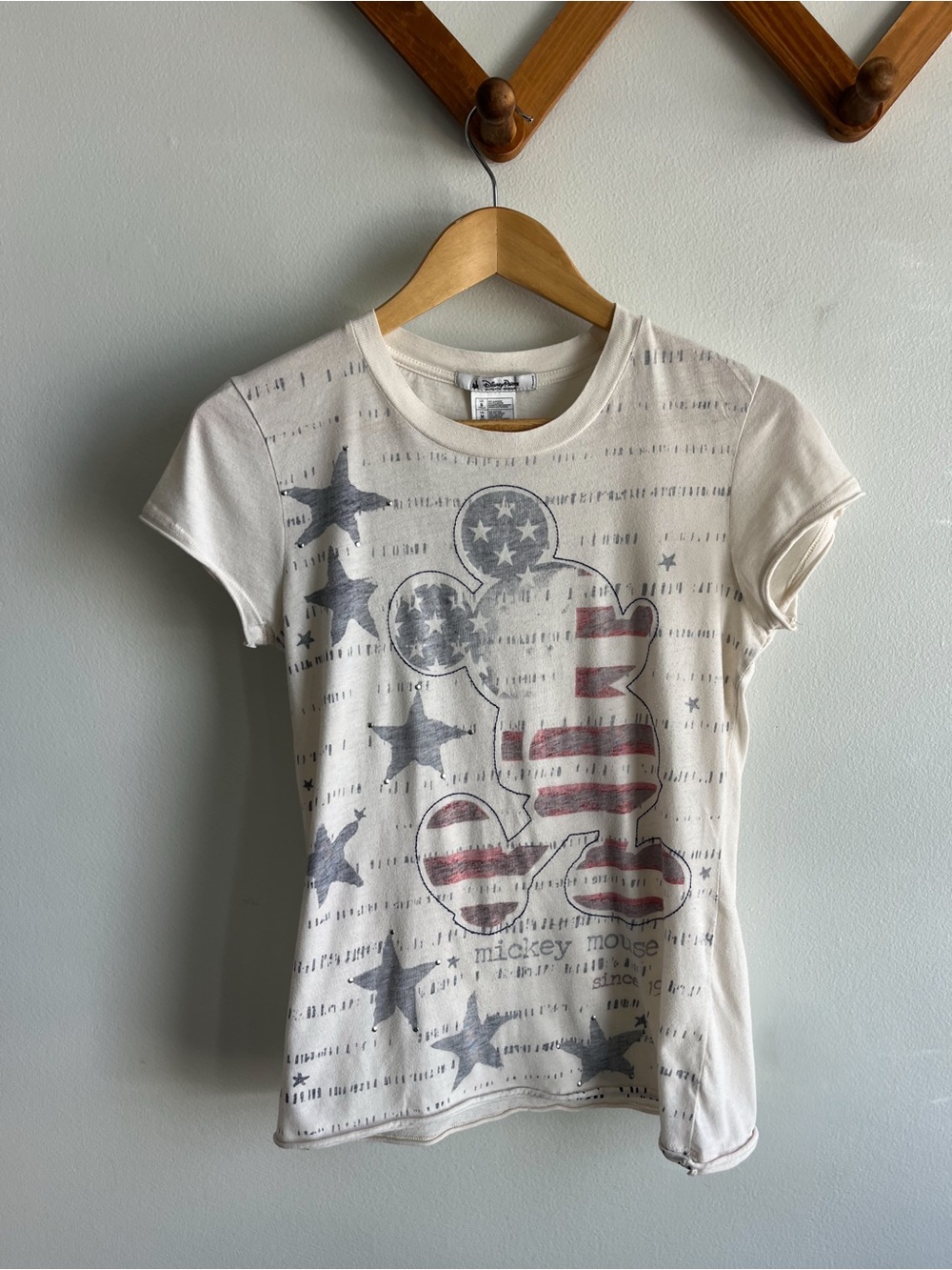 Disney Cream Short Sleeve Mickey Flag Graphic Tee